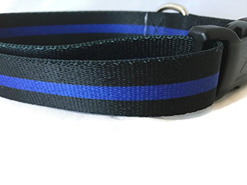 Hundehalsband Polizei, Caninedesign, seitliche Schnalle, 2,5 cm breit, verstellbar, Nylon, Größe M und L (dünne blaue Linie, 33-48,3 cm) von CANINEDESIGN QUALITY DOG COLLARS