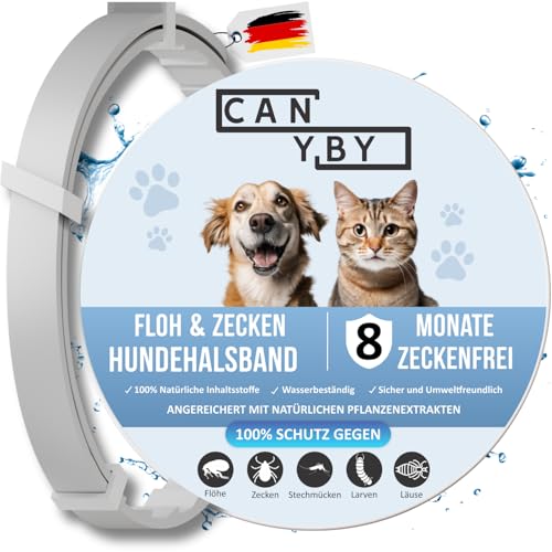 CANYBY Zeckenhalsband für Hunde und Katzen – 8 Monate Natürlicher Schutz vor Zecken & Flöhen – Verstellbar, Wasserdicht & Chemiefrei (Grau, 62cm) von CANYBY