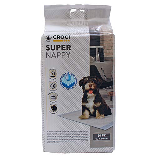 Croci Super Nappy – Hygienematten für Hunde 60 x 90 cm, 50 Stück – Unterlagen für Hunde und Haustiere, für Hunde- und Katzenurin, extrem saugfähig, zum Einmalgebrauch, reißfest und geruchshemmend von Croci
