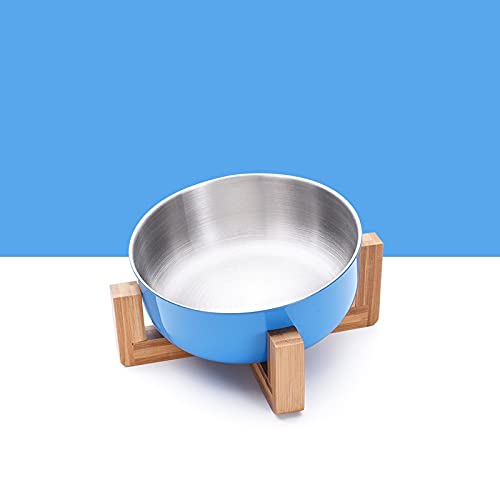 CAOJH Edelstahl-Katzenhundschüssel mit Holzständer Haustiernahrung und Wasserschüssel for Katzenhunde Lebensmittel Fütterung Feeder Welpen-Feeder-Lieferungen (Color : Blue Single Bowl) von CAOJH