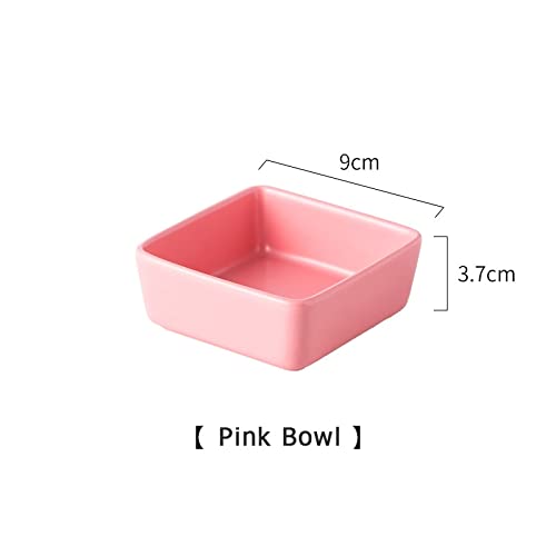 CAOJH Katze Welpen Square Keramik Schüssel mit Holzständer und Teller Robuste dauerhafte kleine Pet-Feeder Multiple Color Zubehör Liefert (Color : Pink) von CAOJH