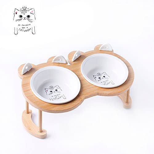 CAOJH Keramik Anti-Rutsch-Katze Doppelschüssel Haustiernahrung mit Anti-Rutsch-Klammern Katze Wasserschüssel Hund Feeder Pet Supplies Produktzubehör (Color : Double Bowl 1) von CAOJH