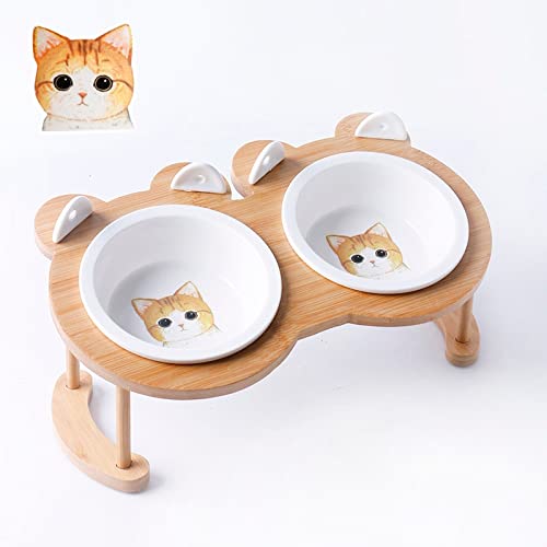 CAOJH Keramik Anti-Rutsch-Katze Doppelschüssel Haustiernahrung mit Anti-Rutsch-Klammern Katze Wasserschüssel Hund Feeder Pet Supplies Produktzubehör (Color : Double Bowl 2) von CAOJH
