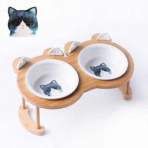 CAOJH Keramik Anti-Rutsch-Katze Doppelschüssel Haustiernahrung mit Anti-Rutsch-Klammern Katze Wasserschüssel Hund Feeder Pet Supplies Produktzubehör (Color : Double Bowl 3) von CAOJH