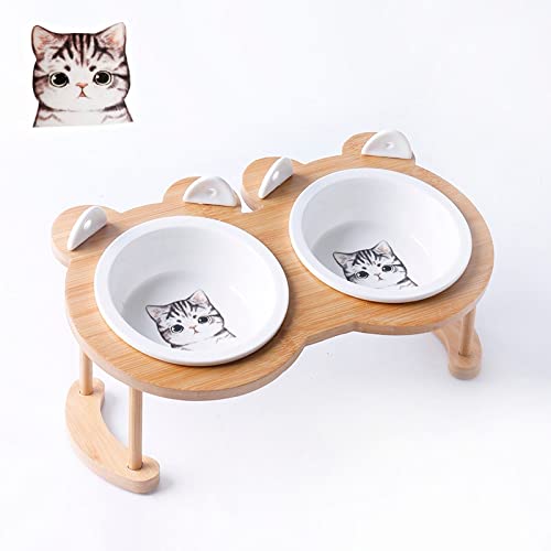 CAOJH Keramik Anti-Rutsch-Katze Doppelschüssel Haustiernahrung mit Anti-Rutsch-Klammern Katze Wasserschüssel Hund Feeder Pet Supplies Produktzubehör (Color : Double Bowl 5) von CAOJH