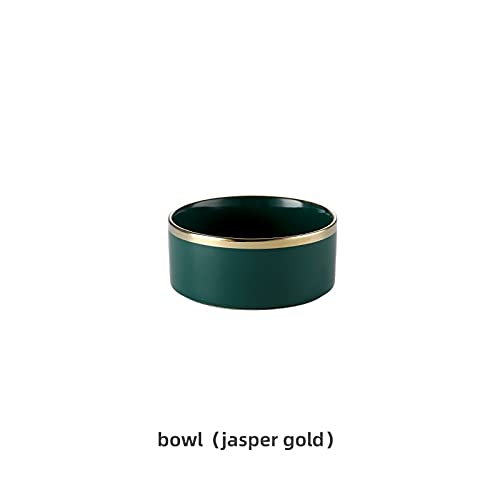CAOJH Keramische Hunde Food Bowl mit Holzständer Erhöhte Katze Pet Fütterung und Wassereinzug for Hundewelpen Zubehör (Color : Green Gold, Size : 400ML Small Cat) von CAOJH
