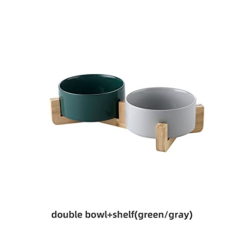 CAOJH Keramische Hunde Food Bowl mit Holzständer Erhöhte Katze Pet Fütterung und Wassereinzug for Hundewelpen Zubehör (Color : Green-Gray, Size : 400ML Small Cat) von CAOJH