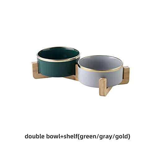 CAOJH Keramische Hunde Food Bowl mit Holzständer Erhöhte Katze Pet Fütterung und Wassereinzug for Hundewelpen Zubehör (Color : Green-Gray Gold, Size : 400ML Small Cat) von CAOJH