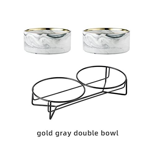 CAOJH Keramische Hundeschüssel for Haustierwelpen Lebensmittel Wasser Marmor-Feeder-Zubehör Trinkscheibe Große Katze Zubehör (Color : Gray Gold Double, Size : 400ML Small Cat) von CAOJH