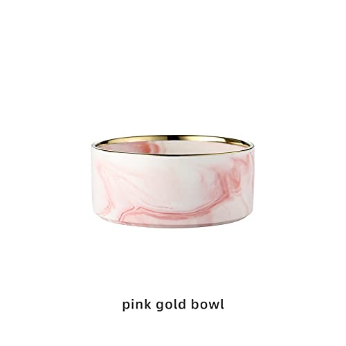 CAOJH Keramische Hundeschüssel for Haustierwelpen Lebensmittel Wasser Marmor-Feeder-Zubehör Trinkscheibe Große Katze Zubehör (Color : Pink Gold Bowl, Size : 400ML Small Cat) von CAOJH