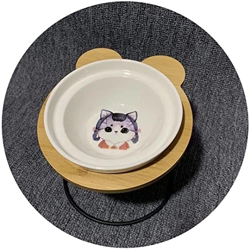CAOJH Mode High-End Pet Bowl Verschiedene Cartoon-Muster Edelstahl-Regal-Keramik-Schüssel Fütterung und Trinkschalen for Hundekatze (Color : Black) von CAOJH