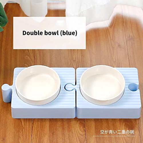 CAOJH Neue keramische Haustierschüssel Katze Feeder Bowls und Schüsseln Doppelschüsseln Hundefutter Wasserzufuhr Lagerung Lebensmittel Anti-Rutsch Bowl Cat-Zubehör (Color : Double Blue) von CAOJH