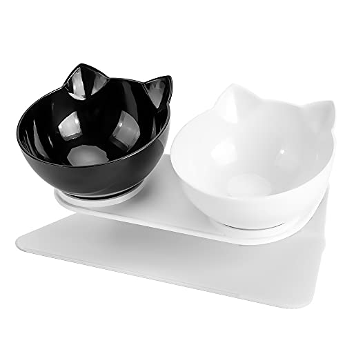 CAOJH rutschfeste doppelte Katze schüssel hundschüssel mit Stand Haustier fütterung Katze wasserschüssel for Katzen Food pet boods for Hunde fütterungsprodukt liefert (Color : Black White) von CAOJH
