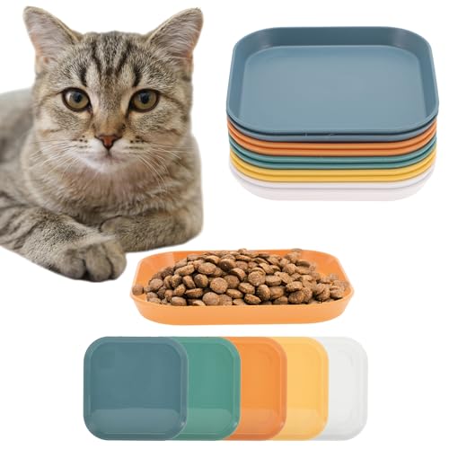 CAPASTEC 10 Stück Flache Katzenschale, Katzenfutter, Fressnapf, Katzenteller, Quadratische Katzenschale, Katzenfressnapf, Katzenschale für Kätzchen und Kurzbeinige Katzen, Tiefblau Grün von CAPASTEC