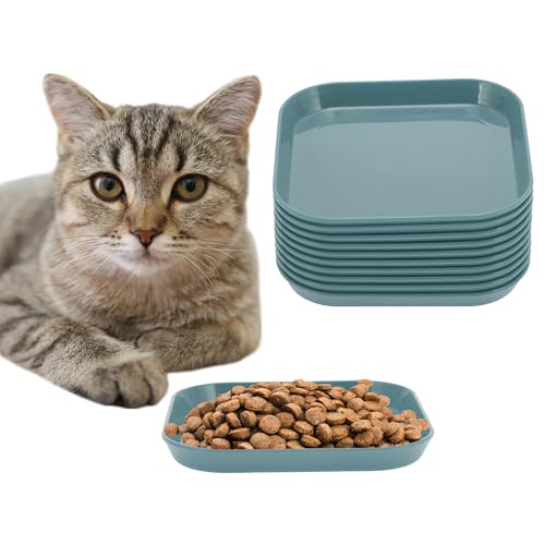 CAPASTEC 10 Stück Flache Katzenschale, Katzenfutter, Fressnapf, Katzenteller, Quadratische Katzenschale, Katzenfressnapf, Katzenschale für Kätzchen und Kurzbeinige Katzen, Tiefblau von CAPASTEC