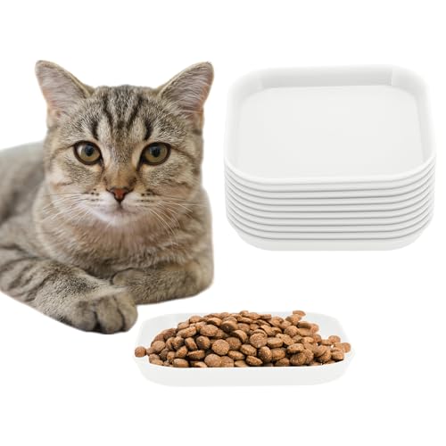CAPASTEC 10 Stück Flache Katzenschale, Katzenfutter, Fressnapf, Katzenteller, Quadratische Katzenschale, Katzenfressnapf, Katzenschale für Kätzchen und Kurzbeinige Katzen, Weiß von CAPASTEC