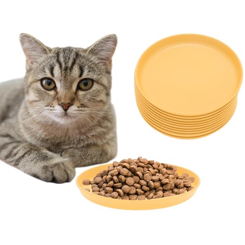 CAPASTEC 10 Stück Flache Katzenschale, Katzenfutter, Fressnapf, Katzenteller, Runde Katzenschale, Katzenfressnapf, Katzenschale für Kätzchen und Kurzbeinige Katzen, Gelb von CAPASTEC