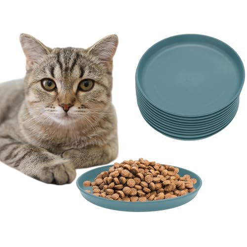 CAPASTEC 10 Stück Flache Katzenschale, Katzenfutter, Fressnapf, Katzenteller, Runde Katzenschale, Katzenfressnapf, Katzenschale für Kätzchen und Kurzbeinige Katzen, Tiefblau von CAPASTEC