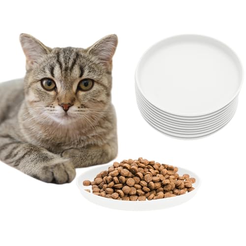 CAPASTEC 10 Stück Flache Katzenschale, Katzenfutter, Fressnapf, Katzenteller, Runde Katzenschale, Katzenfressnapf, Katzenschale für Kätzchen und Kurzbeinige Katzen, Weiß von CAPASTEC