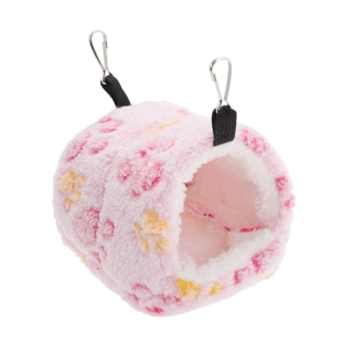CAPASTEC Hamster Hängematte, Warme Hängematte Schlafbett mit Haken, Fußabdruckmuster Meerschweinchen Versteck Höhle Haus für Hamster Ratten Igel, 10x10x8cm, Pink von CAPASTEC