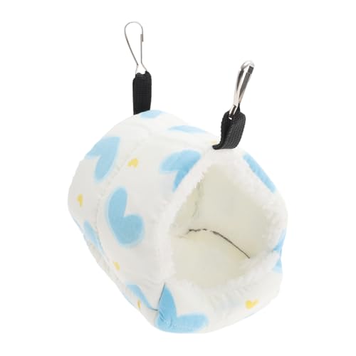 CAPASTEC Hamster Hängematte, Warme Hängematte Schlafbett mit Haken, Herz Muster Meerschweinchen Versteck Gemütliche Höhle Haus für Hamster Ratten Igel, 13x13x10cm, Blau von CAPASTEC