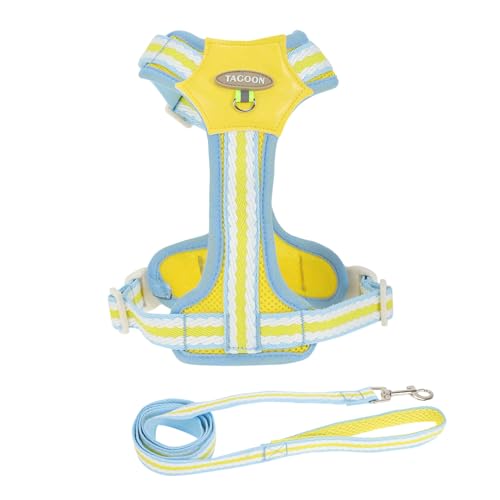 CAPASTEC Hundegeschirr No-Pull Haustiergeschirr Mit 1.4m Leine Verstellbar Reflektierendes No-Choke Haustiergeschirr Mit Einfachem Kontrollgriff Für Spaziergänge Training L Gelb von CAPASTEC