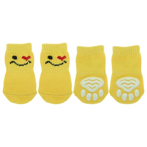 CAPASTEC Hundesocken Anti-Rutsch-Socken Für Hunde Katzen Haustier Socken Indoor Socken Pfotenschutz Und Traktion Dank Silikon-Gel Für Hunde Katzen 1 Set (4 Stück) Gelb Groß von CAPASTEC