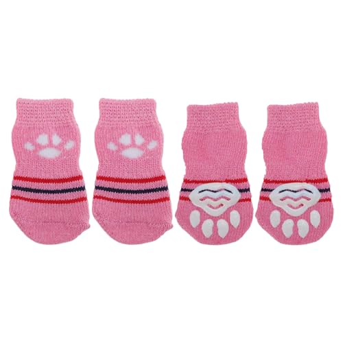 CAPASTEC Hundesocken Anti-Rutsch-Socken Für Hunde Katzen Haustiere Indoor-Socken Pfotenschutz Und Traktion Dank Silikon-Gel Für Hunde Katzen 1 Satz (4 Stück) Rosarot Medium von CAPASTEC