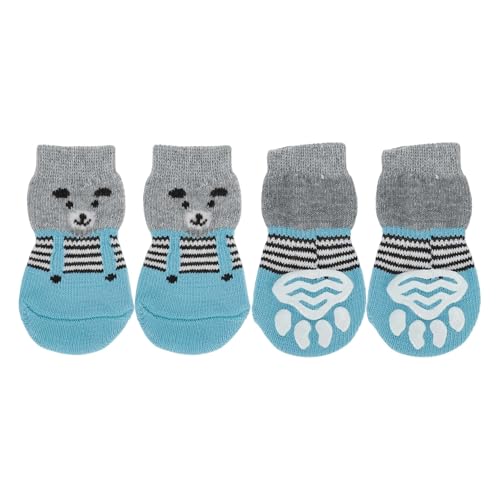 CAPASTEC Hundesocken rutschfest Bärenmuster Socken Hund Katzen Haustier Innensocken Pfoten Schutz und Traktion Dank Silikongel für Hunde Katzen 1 Set (4 Stück) Groß von CAPASTEC