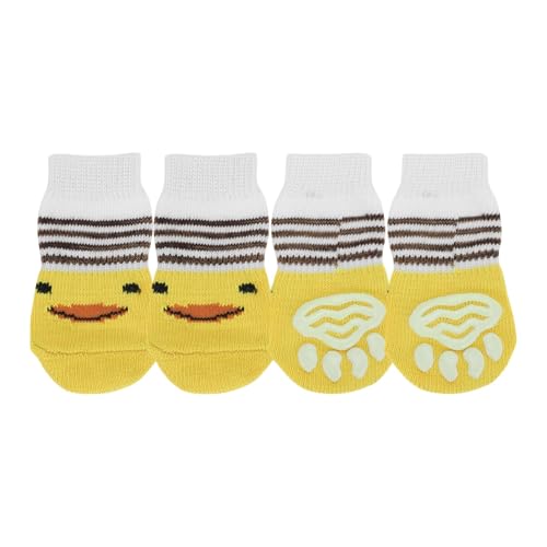 CAPASTEC Hundesocken rutschfest Entenmuster Socken Hund Katzen Haustier Innensocken Pfoten Schutz und Traktion Dank Silikongel für Hunde Katzen 1 Set(4 Stück) Klein von CAPASTEC