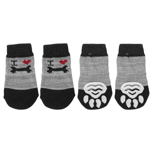 CAPASTEC Hundesocken rutschfest Schwarz Grau Socken Hund Katzen Haustier Indoor Socken Pfoten Schutz und Traktion Dank Silikongel für Hunde Katzen 1 Set (4 Stück) Klein von CAPASTEC