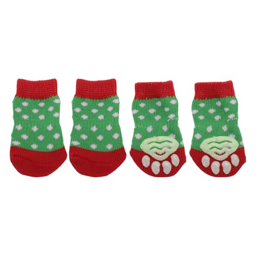 CAPASTEC Hundesocken rutschfeste Socken Für Hunde Katzen Haustier Hausschuhe Pfotenschutz Und Haftung Dank Silikon Gel Für Hunde Katzen 1 Satz (4 Stück) Rot Grün Small von CAPASTEC