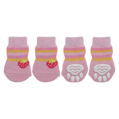 CAPASTEC Hundesocken rutschfeste Socken Für Hunde Katzen Haustier Hausschuhe Pfotenschutz Und Haftung Dank Silikon Gel Für Hunde Katzen 1 Set (4 Stück) Rosa Small von CAPASTEC