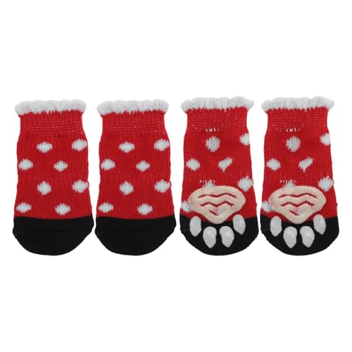 CAPASTEC Hundesocken rutschfeste Socken Für Hunde Katzen Haustier Hausschuhe Pfotenschutz Und Haftung Dank Silikon Gel Für Hunde Katzen 1 Set (4 Stück) Rot Weiß Groß von CAPASTEC