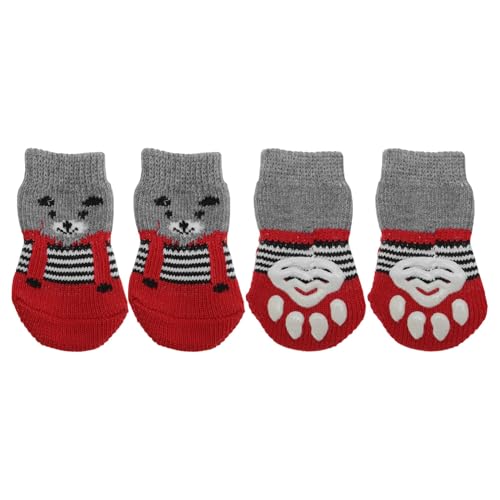 CAPASTEC Hundesocken rutschfeste Socken Für Hunde Und Katzen Hausschuhe Pfotenschutz Und Haftung Dank Silikon-Gel Für Hunde Und Katzen 1 Set (4 Stück) Rot Mittel von CAPASTEC