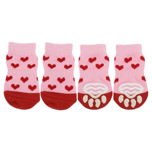 CAPASTEC Hundesocken rutschfestes Herz-Muster Socken Hund Katzen Haustier Indoor Socken Pfoten-Schutz und Traktion Dank Silikongel für Hunde Katzen 1 Set(4 Stück) Medium von CAPASTEC
