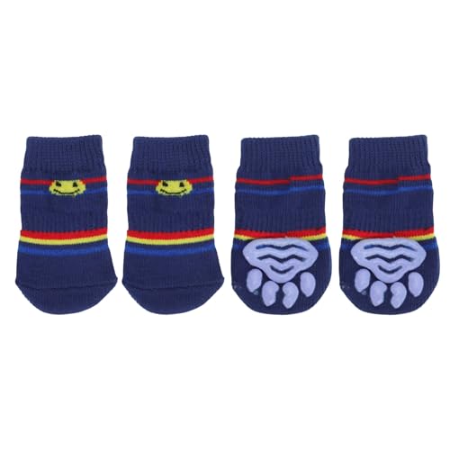 CAPASTEC Hundesocken rutschfestes Lächelndes Gesichtsmuster Socken Hund Katzen Haustier Innensocken Pfoten Schutz und Traktion Dank Silikongel 1 Set(4 Stück) Groß von CAPASTEC