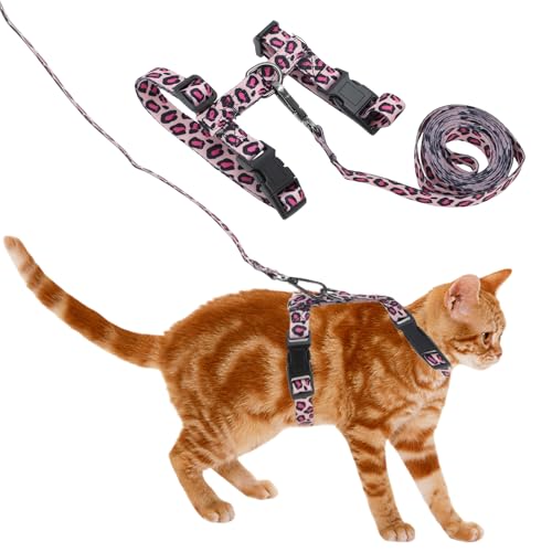 CAPASTEC Katzen-Geschirr und Leine Set,Brustgeschirr Ausbruchsicheres Katzen-Geschirr für große und kleine Katzen, Leichtes Weiches Haustier-Geschirr für Reisen und Spaziergänge, Pink von CAPASTEC