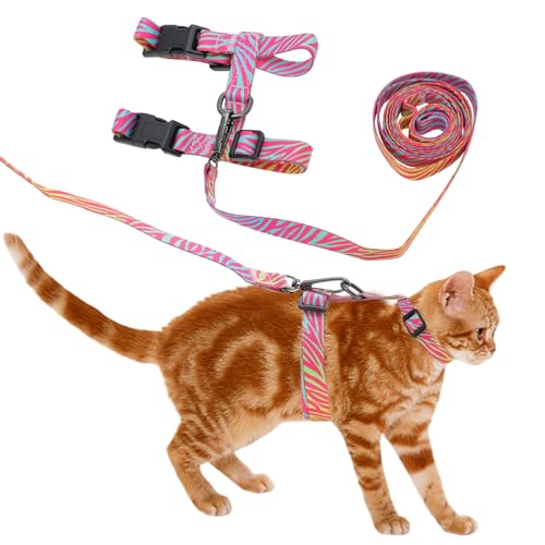 CAPASTEC Katzengeschirr und Leine Set,Brustgeschirr Ausbruchsicheres Katzengeschirr für große und kleine Katzen, Leichtes Weiches Haustiergeschirr für Reisen und Spaziergänge, Rosarot von CAPASTEC