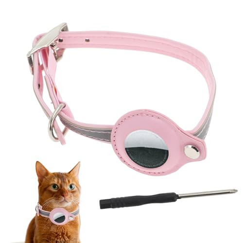 CAPASTEC Katzenhalsband, reflektierendes Kätzchenhalsband, PU-Katzenhalsband mit Halter für Airtag, verstellbares Halsband mit Legierungsschnalle für Katzenwelpen, extra klein, Pink von CAPASTEC