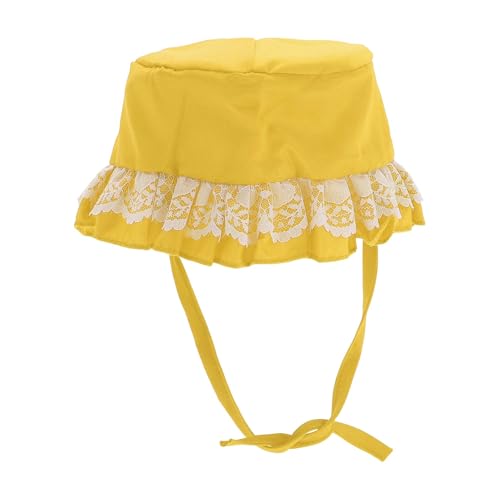 CAPASTEC Pet Bucket Hat für Hund Katze Verstellbar mit Spitzenbesatz Haustier Sonnenvisier Haustier Sonnenhaube Sonnenkappe für Kleintier, Mittel, Gelb von CAPASTEC