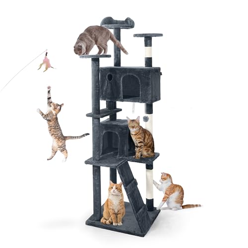 CAPHAUS Katzenturm für drinnen mit Katzenstab-Spielzeug, moderner niedlicher 188 cm Katzenbaum mit verbreiterter Sitzstange für große Katzen, Kätzchen, mehrstufiger Katzenaktivitätsbaum mit CAPHAUS Katzenturm für drinnen mit Katzenstab-Spielzeug, moderner niedlicher 188 cm Katzenbaum mit verbreiterter Sitzstange für große Katzen, Kätzchen, mehrstufiger Katzenaktivitätsbaum mit von CAPHAUS