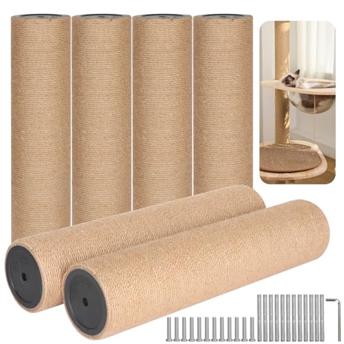 6 Pack Katzenkratzbaum Ersatz, 15,7 x 3,8 Zoll Juteseil Kratzbaum Nachfüllung mit M8 Schrauben für Indoor Kittens Tower (Gelb) von CAPHONT