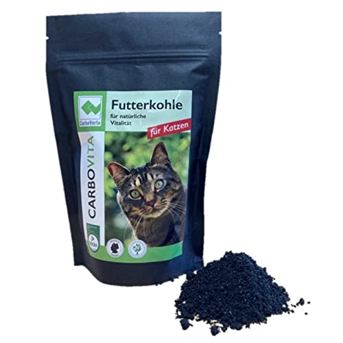 Carbo Verte Katzen Futterkohle, 200 g, optimierte Verdauung für Ihren Stubentiger, Entgiftung Magen-Darm-Trakt, bei Durchfall und Magenbeschwerden, neutraler Geschmack von Carbo Verte