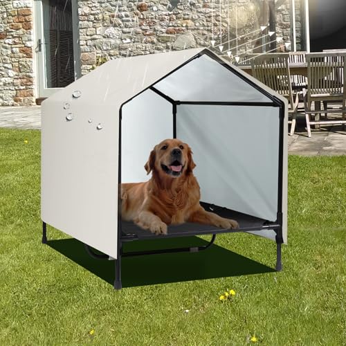 CAREDPETS Hundehütte für drinnen und draußen, große Hundehütte, erhöhtes Hundebett, Kinderbett mit Baldachin, wasserdicht und sonnenfest, für draußen, Schattenschutz, Zelt (99,1 x 76,2 x 86,4 cm) von CAREDPETS