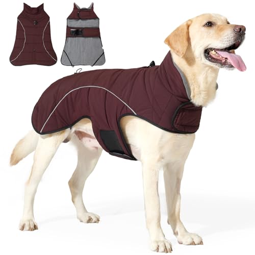 Hundemäntel für mittelgroße und große Hunde, Winterjacke aus Fleece, wasserdicht, warme Fleece-Hundeweste mit D-Ring, Kordelzug und 2 versteckten elastischen Bändern, gesteppte große Haustier-warme von CAREUPET