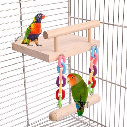 Kletterleiter für Papageien, Vogel-Spielplatz aus Holz mit Kletterleiter, Papageien-Spielständer, Vogelschaukel für grüne Wangen, kleine Lovebirds, Goldene, Hamster, Vogelkäfig-Kauspielzeug-Set von CAREUPET
