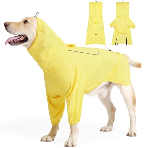 Reflektierender Hunde-Regenmantel für große Hunde, zweibeinige Kapuze, Kordelzug, Regenjacke für Hunde, wasserdicht, extra große Rassen, vollständige Abdeckung, Poncho mit Loch für die Leine und von CAREUPET