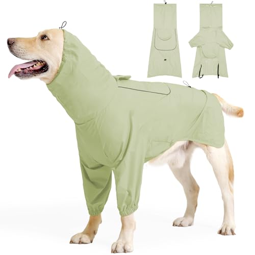 Reflektierender Hunde-Regenmantel für große Hunde, zweibeinige Kapuze, Kordelzug, Regenjacke für Hunde, wasserdicht, extra große Rassen, vollständige Abdeckung, Poncho mit Loch für die Leine und von CAREUPET