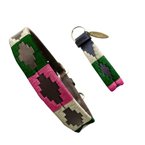 Carlos Diaz Echtes Leder gewachstes Premium-Polo-Hundehalsband mit Stickerei XS von CARLOS DIAZ